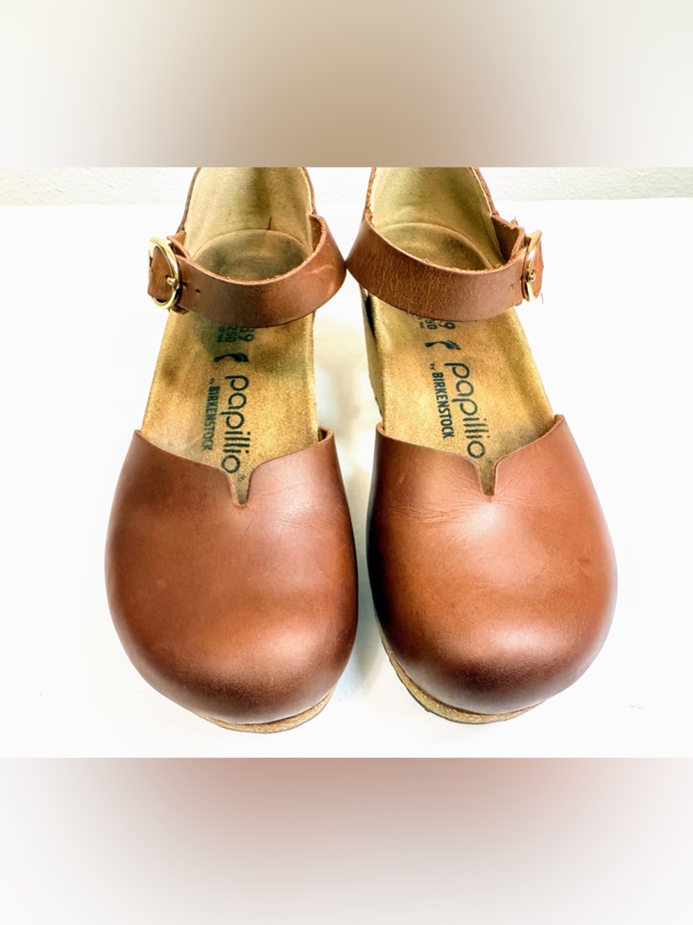 Papillio Birkenstock Cognac Leather Mary Jane Wedge Comfort Shoes 39 - Picture 3 of 16